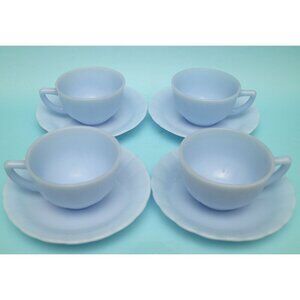 Pyrex Delphite Blue Teacups and Saucers (Set of 4) Blue Delphite Pie Crust